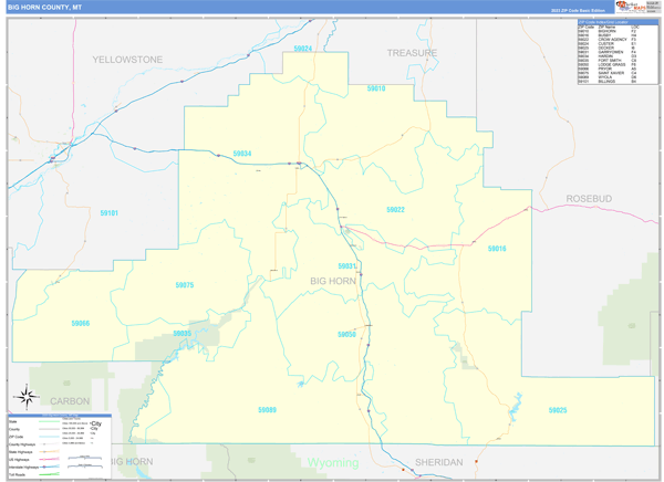 Big Horn County, MT Wall Map Basic Style